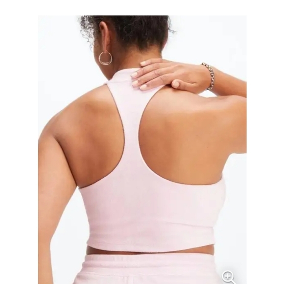Fabletics terry  lined  high neck crop top baby pink racer back xl - Picture 3 of 12